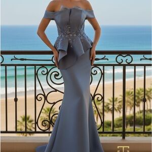Terani Couture Strapless Blue Gown